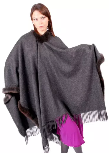 Finest Baby alpaca Fur Trimmed Poncho d02