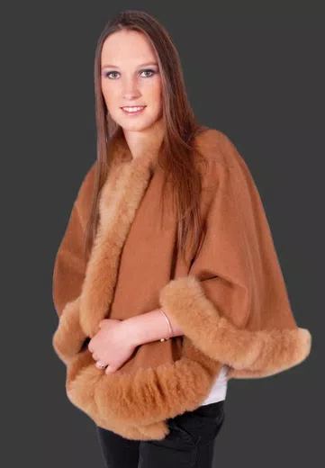 Fashion Baby alpaca Fur Trimmed Cape d03