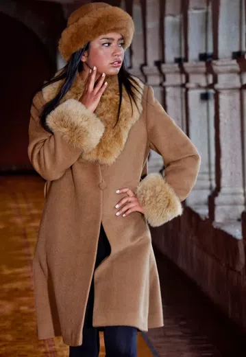 Pure alpaca Fur Trimmed Coat d12