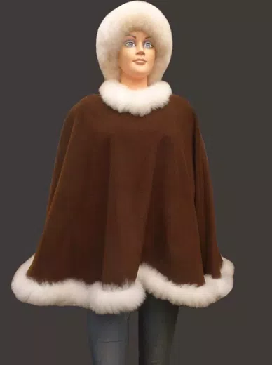 Fashionable Baby alpaca Fur Trimmed Cape d13